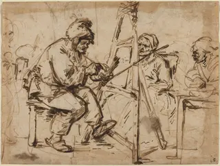 An Artist Seated at His Easel [recto], by Andries Both, ink, 1634