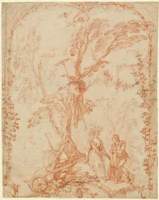 The Gallant Gardener, by Jean Antoine Watteau, chalk, 1712