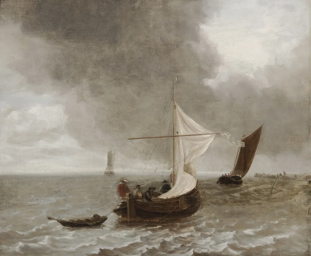 Sailboats in a Breeze, by Jan van de Cappelle, oil, 1655