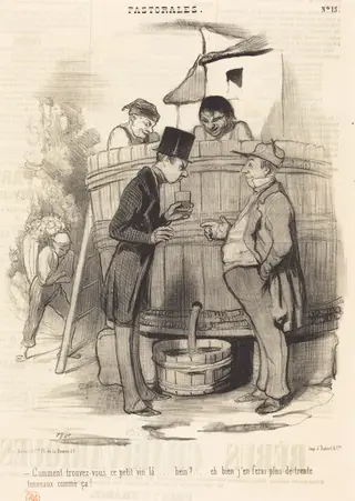 Comment trouvez-vous ce petit vin-la..., by Honoré Daumier, ink, 1845