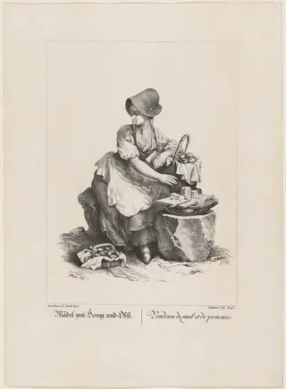 Mädel mit Honig und Obst (Girl Selling Honey and Fruit), by Johann Feigel, ink, 1775