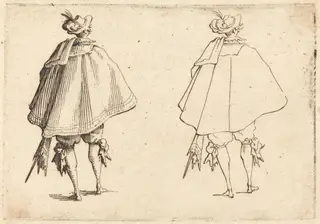 Gentleman in Large Mantle, Seen from Behind, by Jacques Callot, ink, 1617