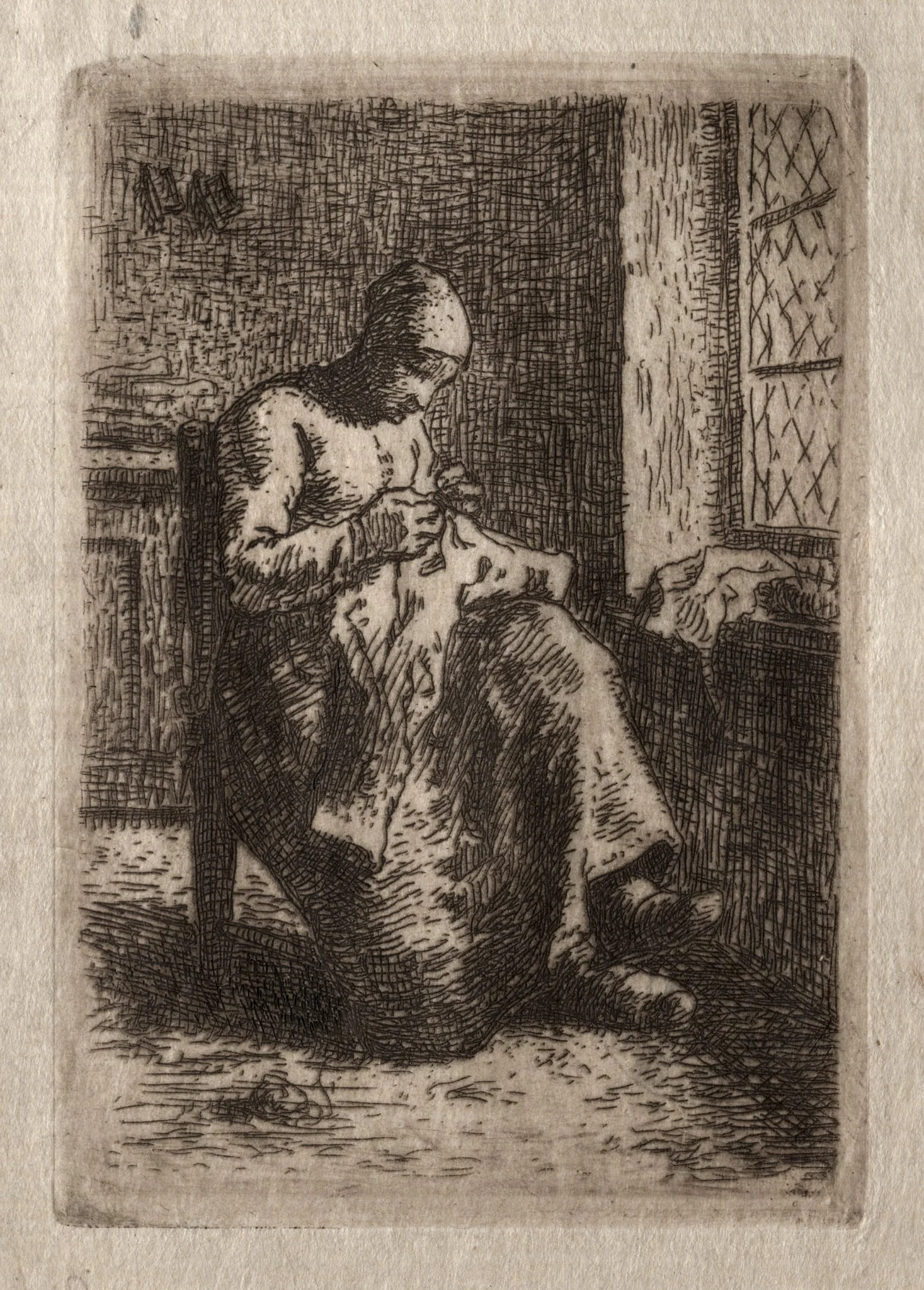 Woman Sewing, detail