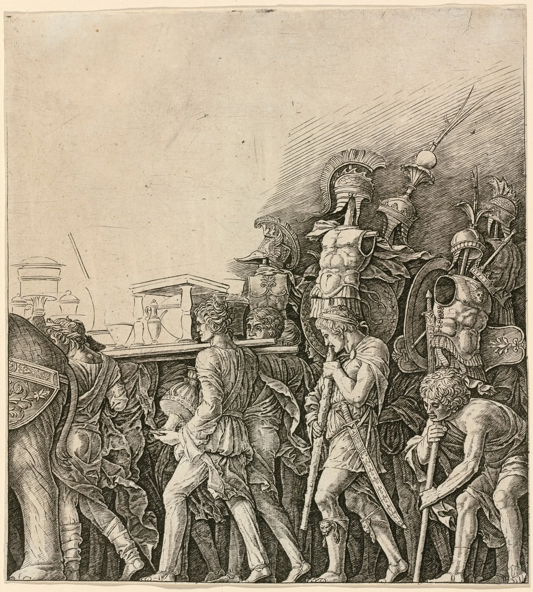 The Triumph of Caesar: Soldiers Carrying Trophies, detail