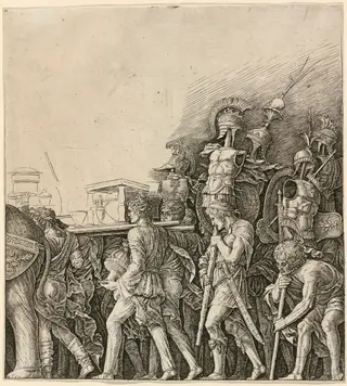 The Triumph of Caesar: Soldiers Carrying Trophies, by Andrea Mantegna, ink, 1498