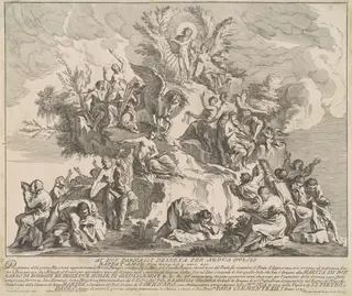 The Prima Macchina for the Chinea of 1739: Mount Parnassus with Apollo, the Muses, and Pegasus, by Miguel de Sorellò, ink, 1739