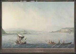 View of the Straits with the Second Fortress of the Dardanelles, by Luigi Mayer, watercolor, 1785