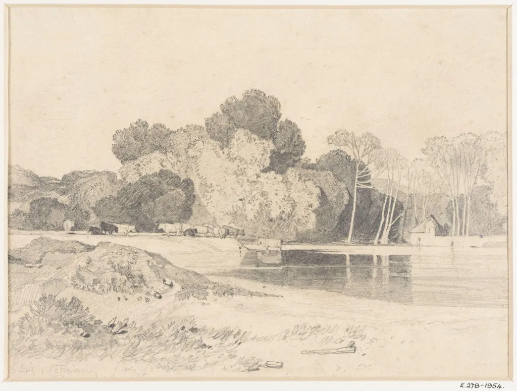 Cattle grazing beside a lake, by John Sell Cotman