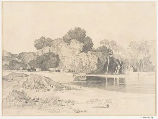 Cattle grazing beside a lake, by John Sell Cotman