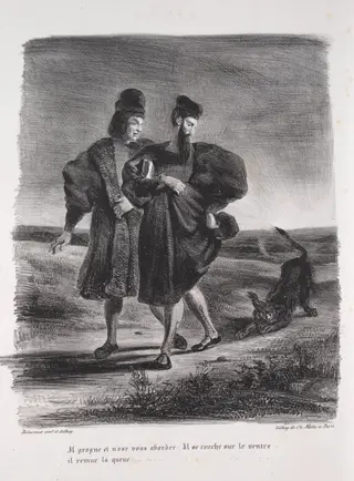 Illustrations for Faust: Faust, Méphistophélé and the barbet, by Eugène Delacroix, 1828