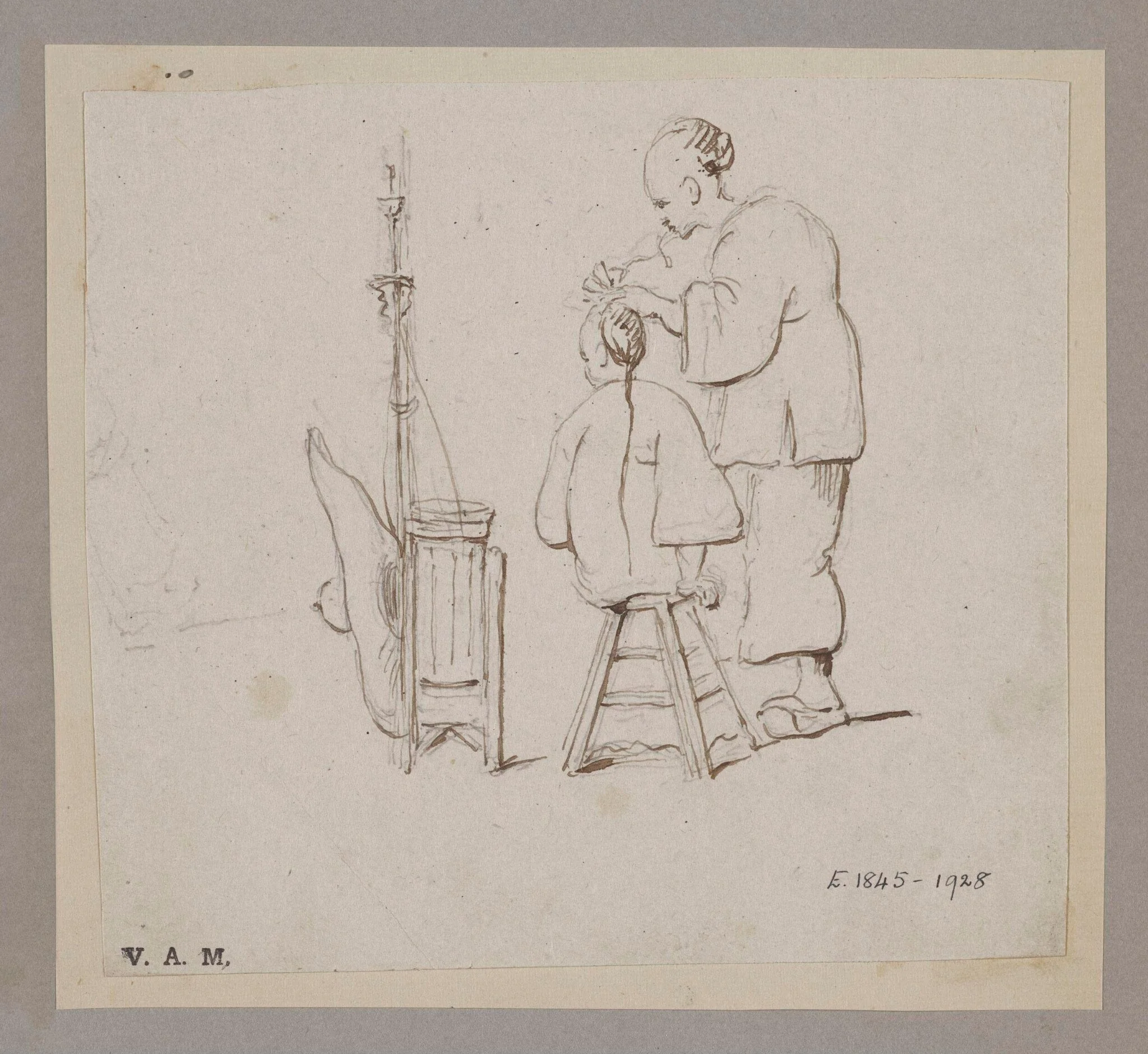 A Chinese barber and customer, detail