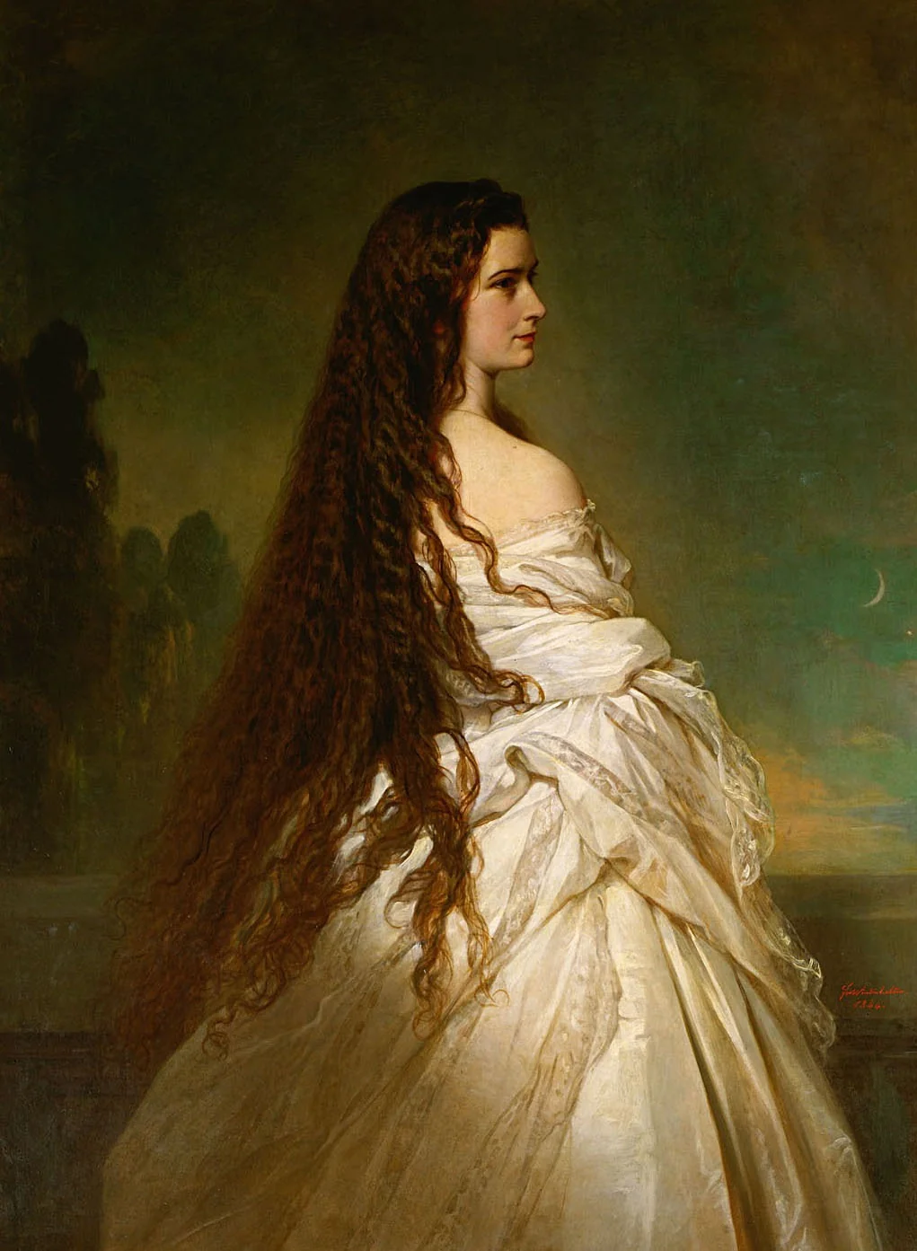 Empress Elisabeth of Austria with loosened hair, knee piece, detail