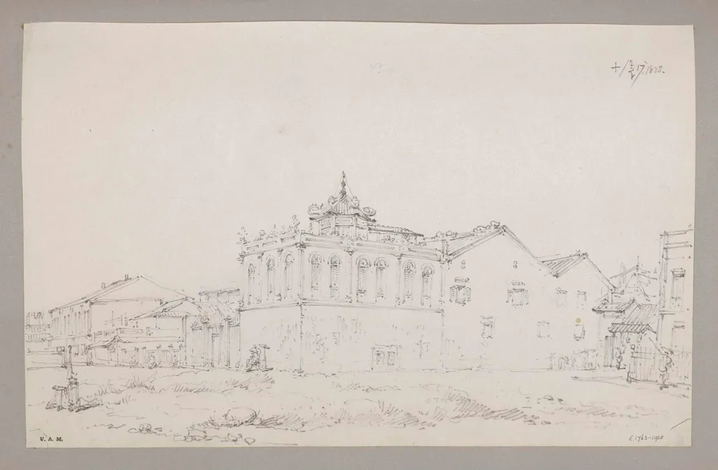 Chinqua's house, with entrance to China Street, Canton, by George Chinnery, 13