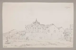 Chinqua's house, with entrance to China Street, Canton, by George Chinnery, 13