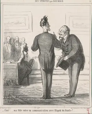 Chut ... ! Ma fille est en communication ..., by Honoré Daumier, ink, 1865
