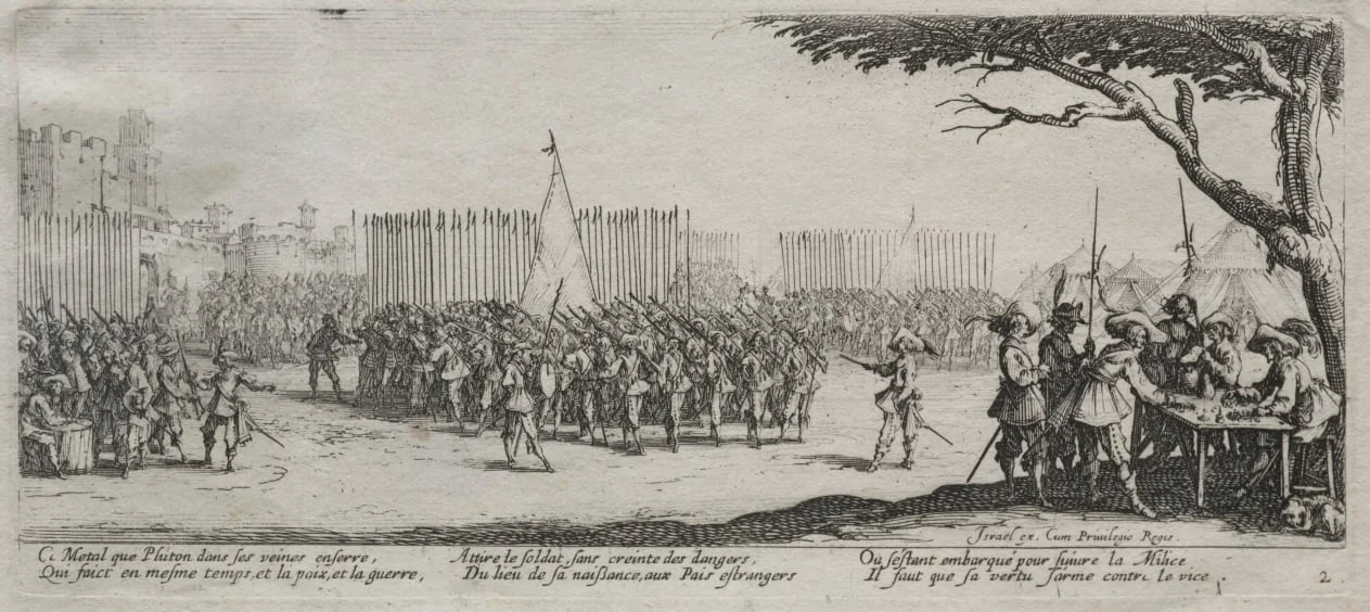 The Large Miseries of War: Enrollment of the Troops, detail