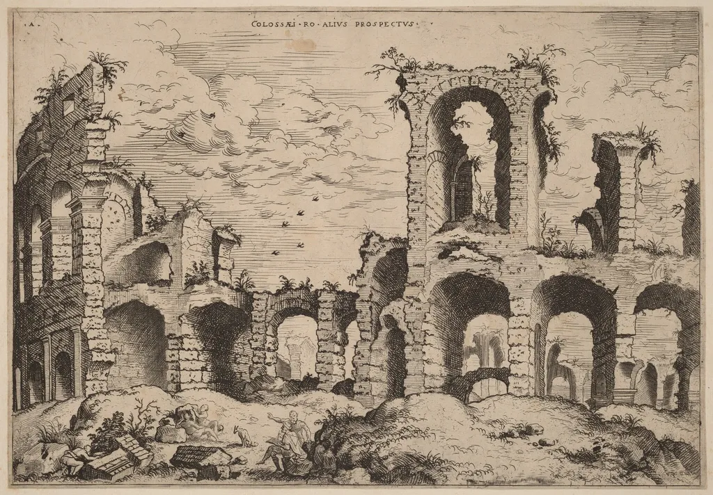 Second View of the Colosseum, by Hieronymus Cock, ink, 1550