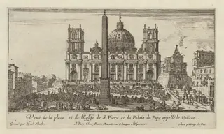 Veuë de la place et de l'Eglise de S. Piere et du Palais du Pape appellé le Vatican, by Israël Silvestre, ink, 1650