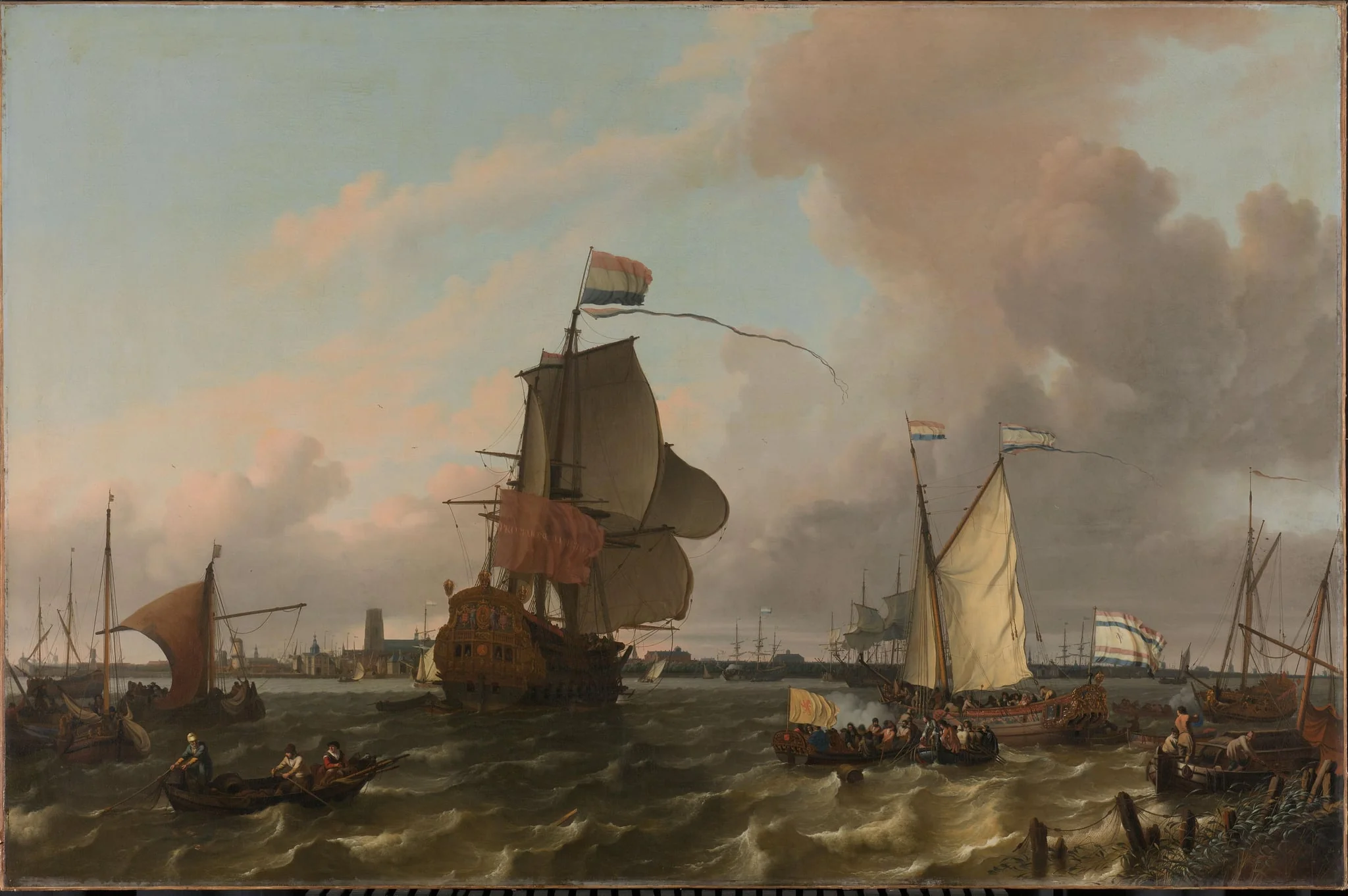 Het oorlogsschip Brielle op de Maas voor Rotterdam, detail