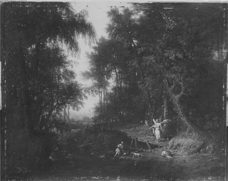 Waldlandschaft mit Engel und Tobias, detail