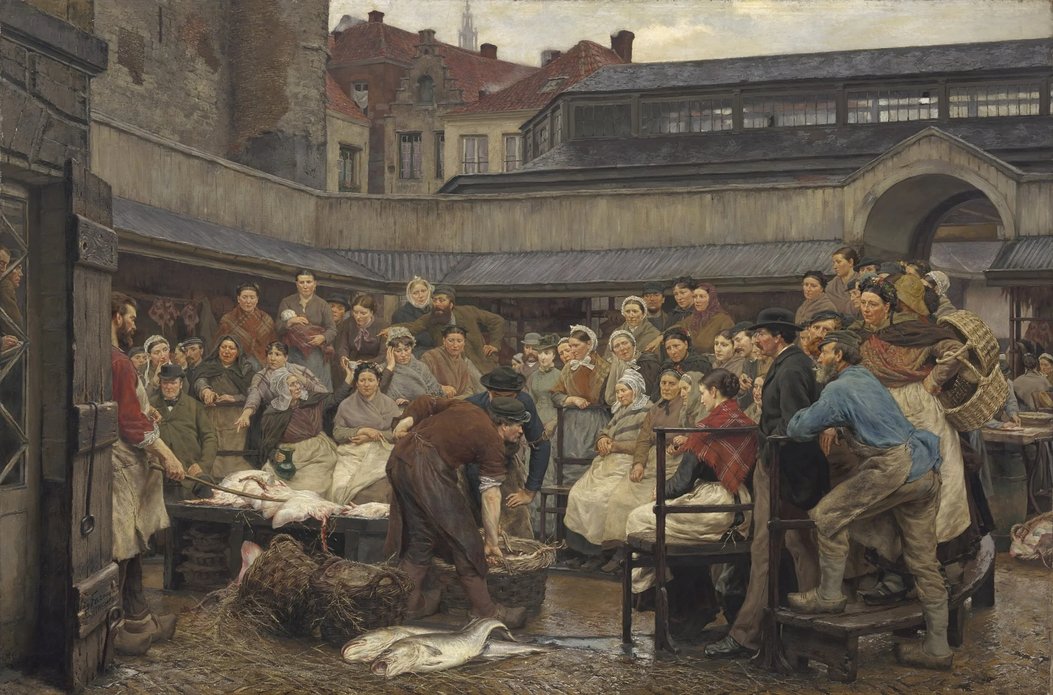 The Old Fish Market in Antwerp in 1882, detail