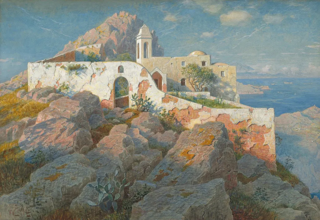 Santa Maria a Cetrella, Anacapri, by William Stanley Haseltine, gouache, 1892