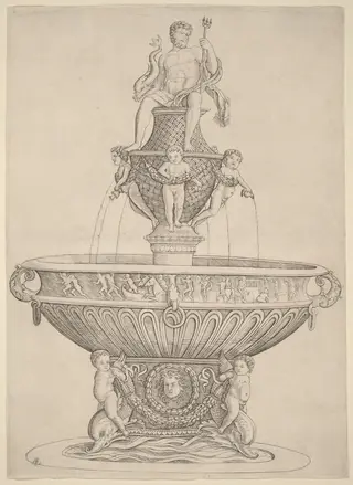 Fountain with Statue of Neptune, by Andrea Zoan, ink, 1482