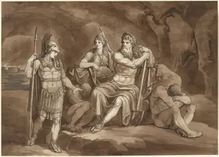 Telemachus Requests Permission from Pluto to Seek His Father in the Underworld, by Bartolomeo Pinelli, ink, 1809