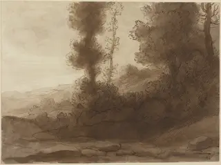 At the Foot of the Hill, by Alphonse Legros, ink, 1874