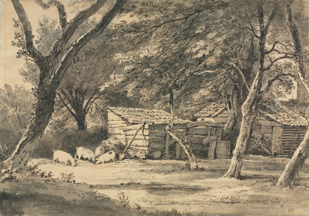 Farm with Pigs Foraging, by Henry Edridge, 1802