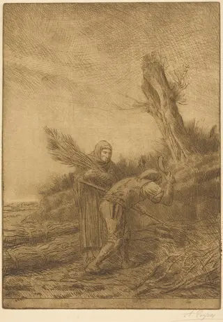 Fagot-makers (Les faiseurs de fagots), by Alphonse Legros, ink, 1874