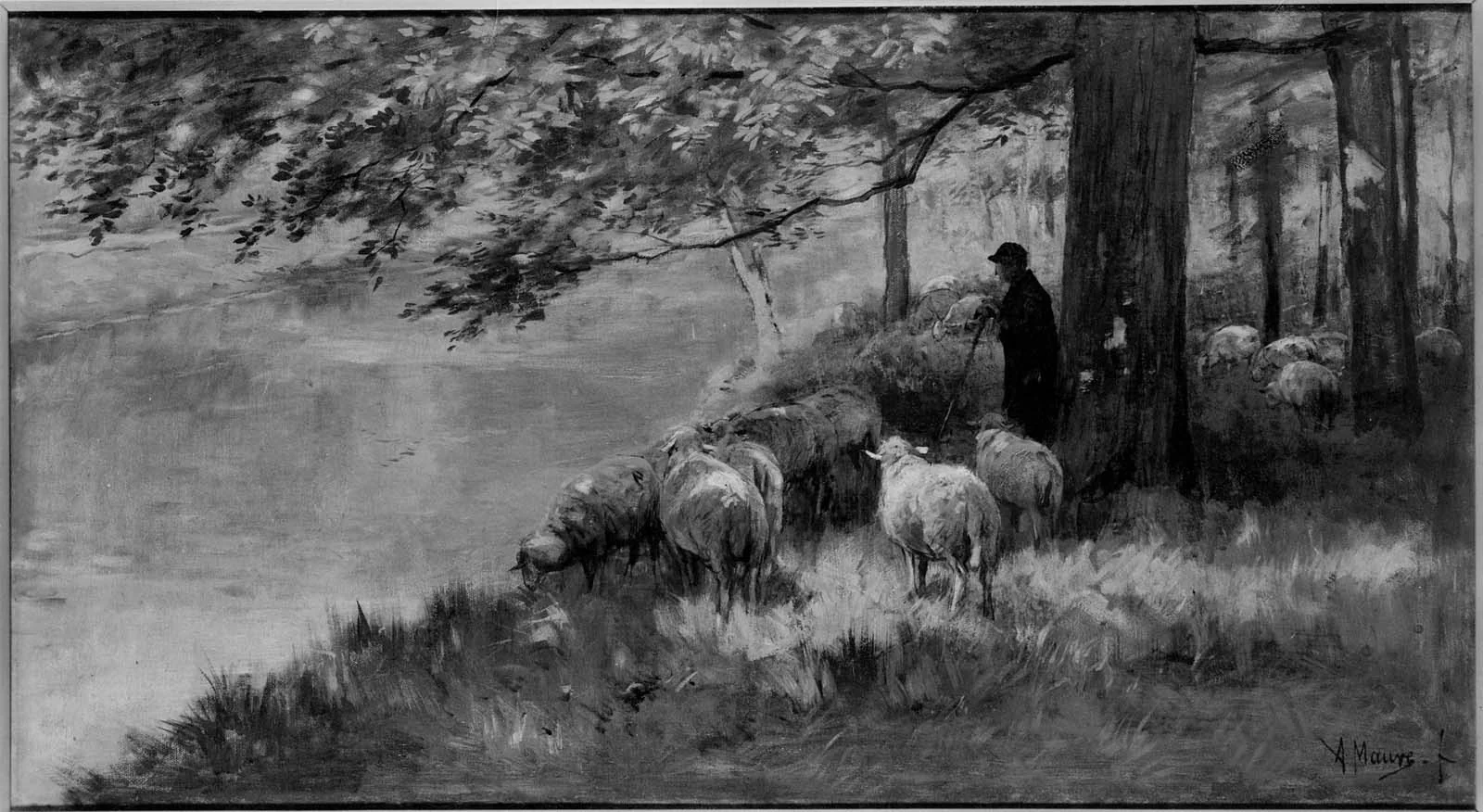 Shepherd and Sheep under the Trees, detail