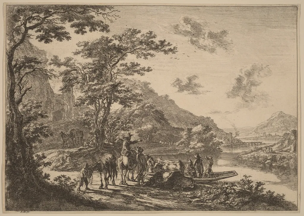 View of the Tiber in the Campagna, by Jan Both, ink