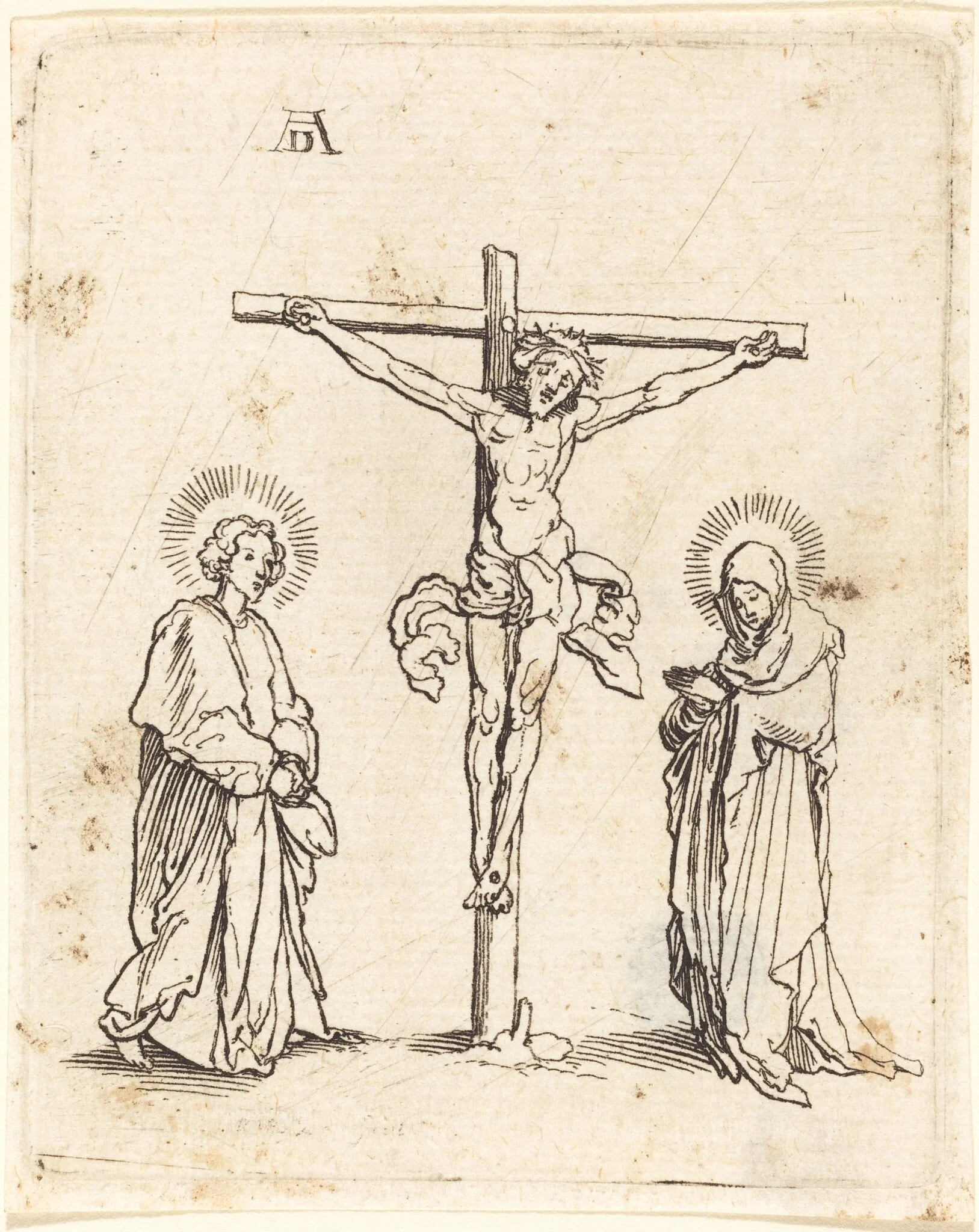 Christ on the Cross Between Saint John and Mary, detail