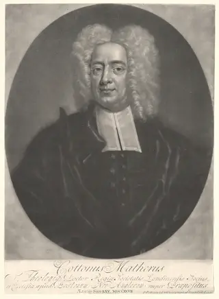 Cotton Mather, by Peter Pelham, ink, 1727
