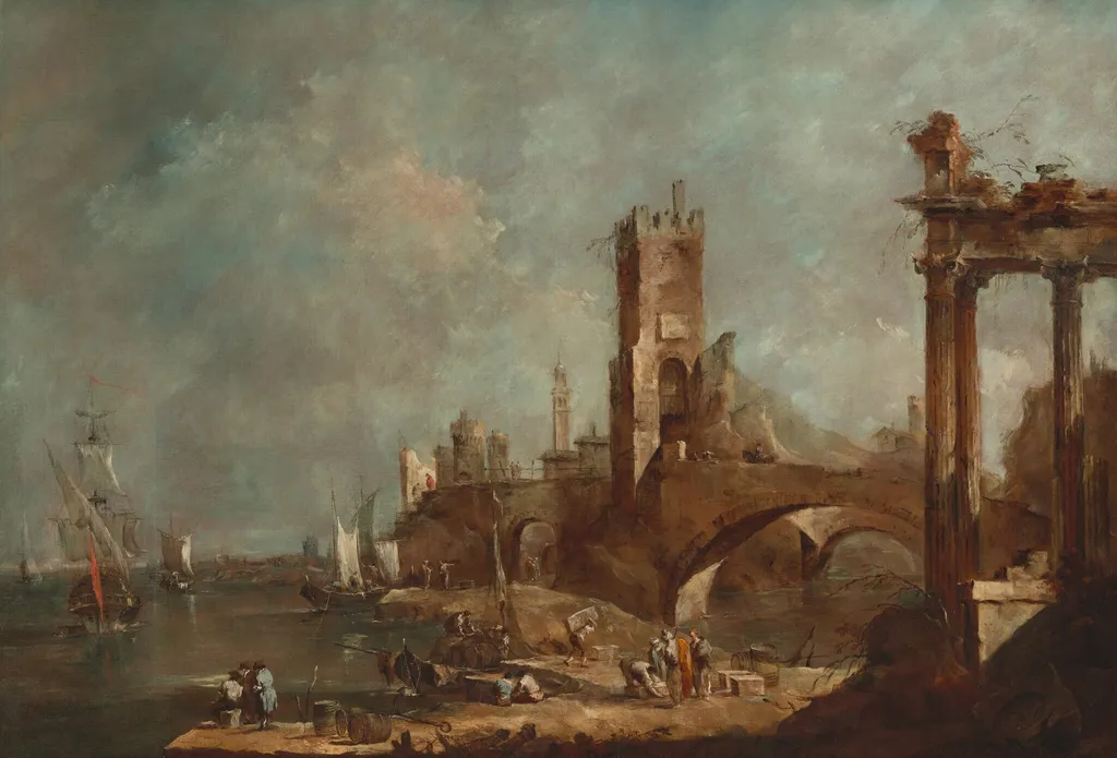 Capriccio of a Harbor, by Francesco Guardi, oil, 1765