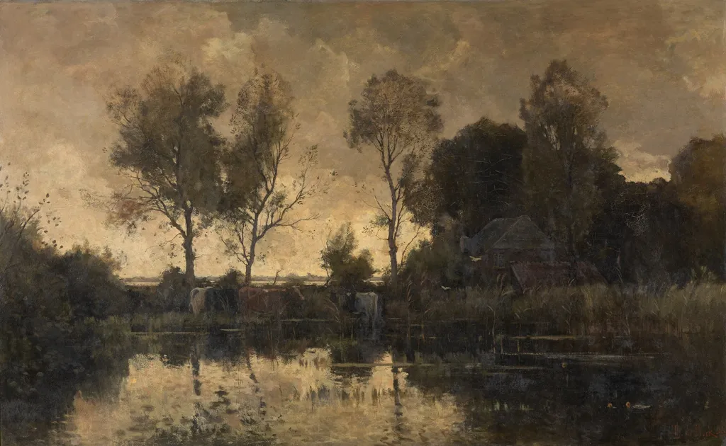 Evening, by Théophile de Bock, oil, 1900