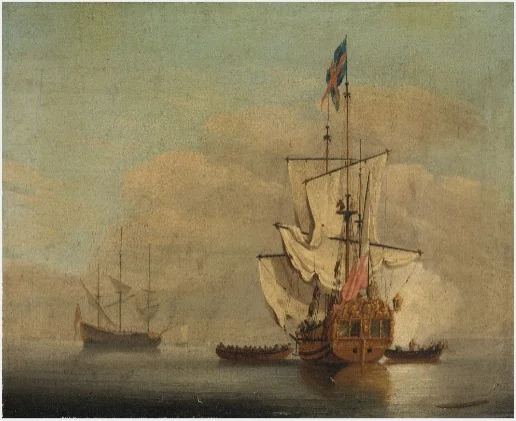 Calm: an English Sixth-rate Ship Firing a Salute, detail