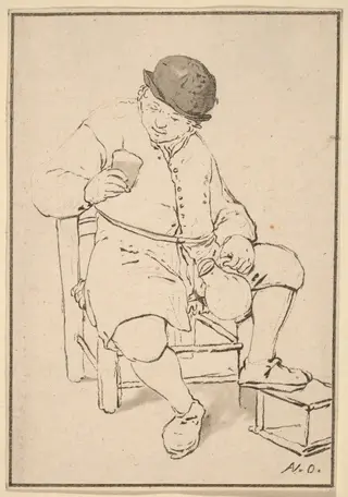 Seated Peasant with Jug, by Cornelis Ploos van Amstel, ink, 1763