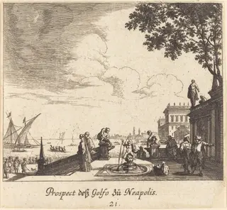 View of Gulf of Naples, by Melchior Küsel, ink, 1681