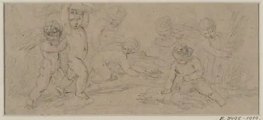 Cupids binding and carrying sheaves of corn, by Diana Lady Beauclerk