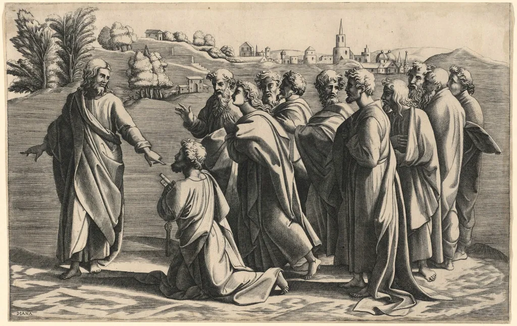 Christ Making Saint Peter Head of the Church, by Diana Scultori, ink, 1567