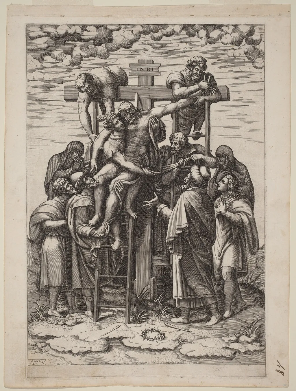 The Descent from the Cross, by Diana Scultori, ink, 1563