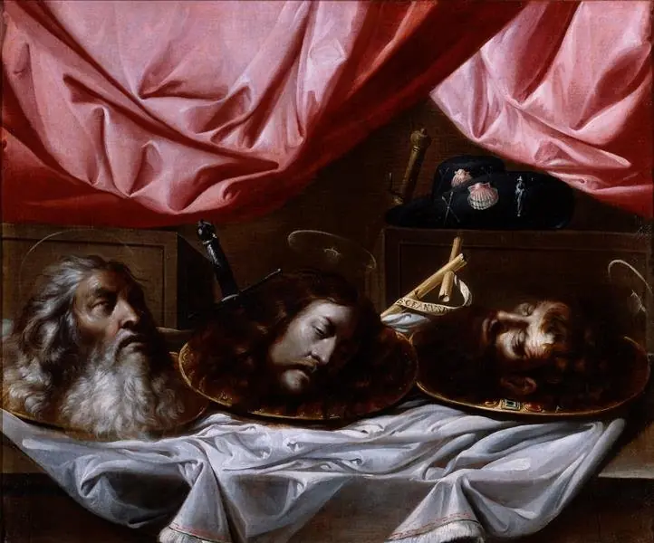 Die Köpfe der Märtyrer Paulus, Johannes der Täufer und Jakobus