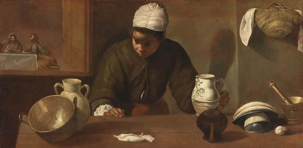 Kitchen Scene with the Supper in Emmaus, by Diego Velázquez, oil, 1618