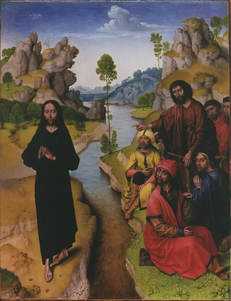 Die Predigt Johannes des Täufers / Ecce Agnus Dei, by Dieric Bouts