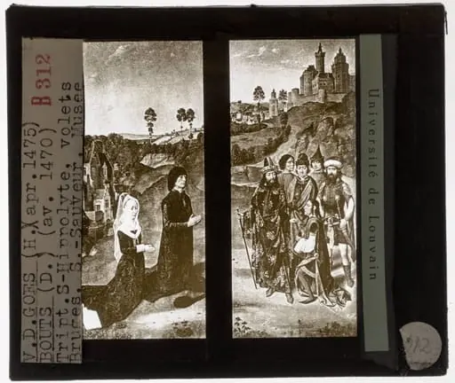 Dirk Bouts (en atelier). Hugo van der Goes. Anoniem. Triptiek met de Marteldood van de Heilige Hippolytus Zijpanelen, voorzijde, by Dieric Bouts