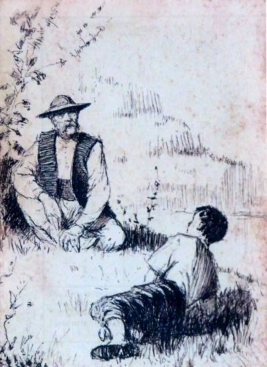 Ilustrație la romanul „Nada florilor” de M. Sadoveanu, by Dimitrie Sadoveanu, 1949