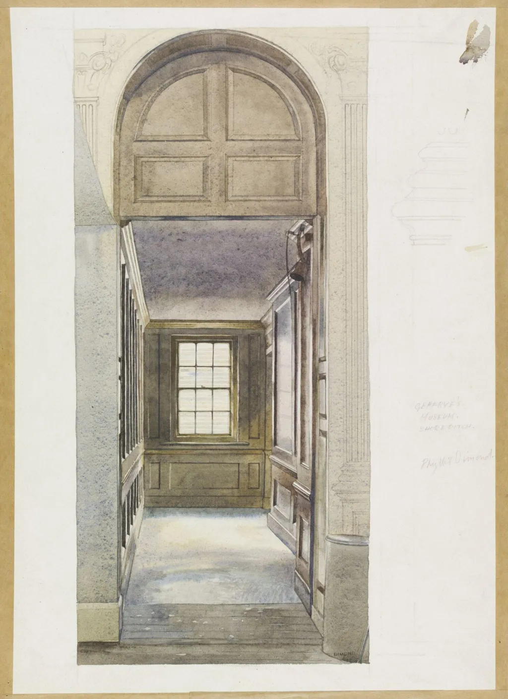 A panelled passage-way, Geffrye's Museum, Shoreditch, by Dimond, watercolor, 1940