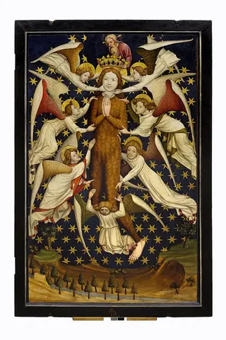 Diptych from the Winterfeld family foundation left wing, obverse: St Mary Magdalene held aloft by angels